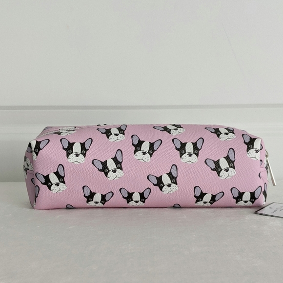 Boston Terrier Frenchie Small Cosmetic Pencil Case PVC Saffiano Pink NWT - Picture 6 of 14
